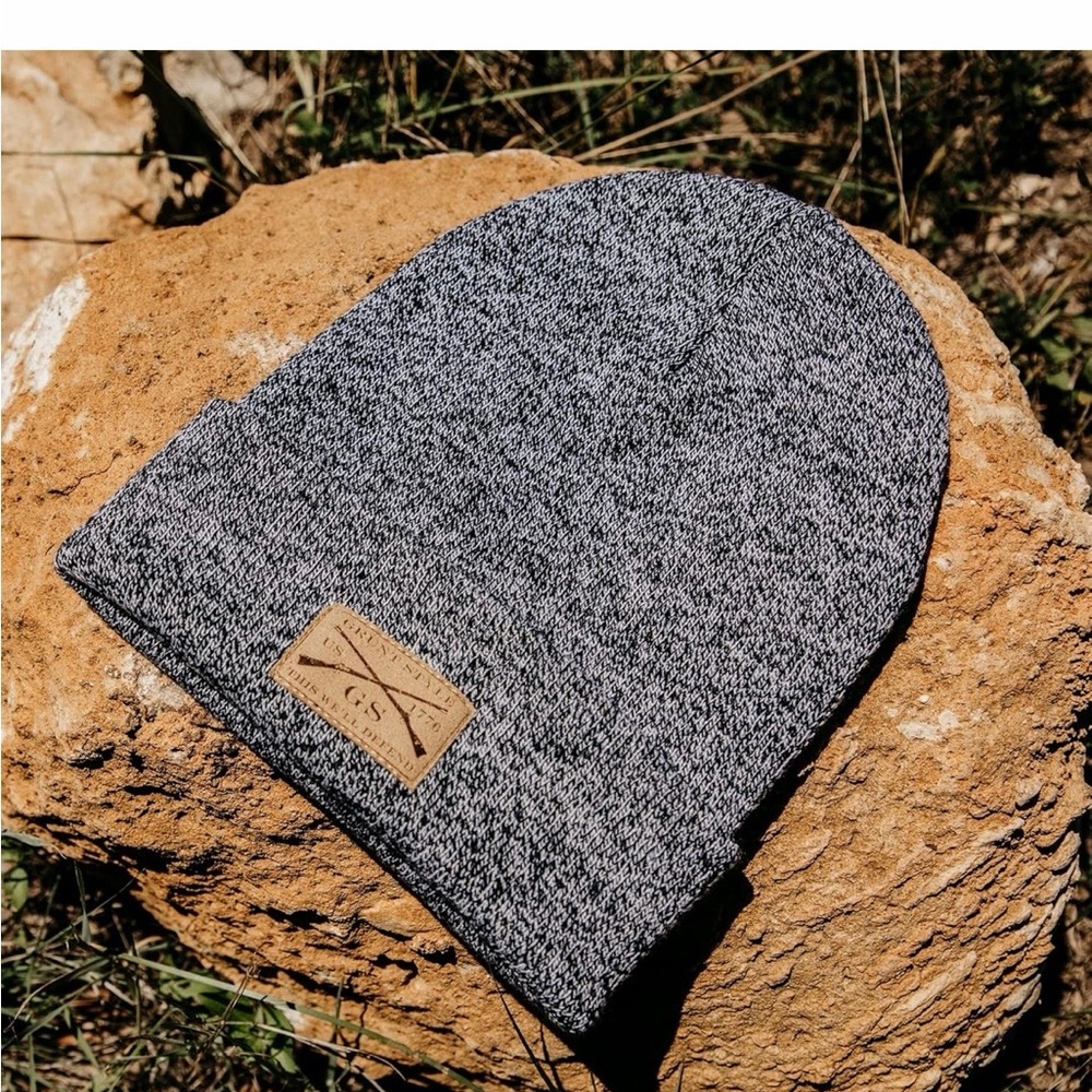 Grunt Style Black Heather Cuffed Beanie with Leather Patch